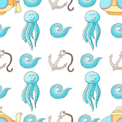 Poster - Creative marine seamless pattern