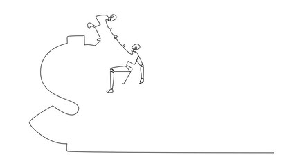 Poster - animation of single continuous line drawing smart robotic helps colleague climb the big dollar symbo
