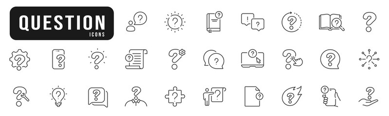 Wall Mural - Question mark line icon set. Ask, help, speech, button, chat etc. Editable stroke