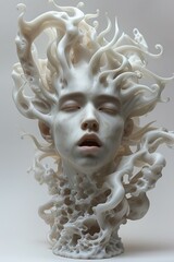 Wall Mural - A sculpture of a white head with tentacles coming out from it, AI
