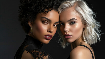 2 beautiful models, an African American and a white model