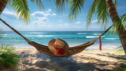 Poster - The beach hammock with hat