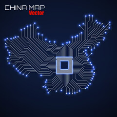 Wall Mural - Abstract China map with cpu. Circuit board. Technology background. Vector illustration