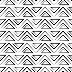 Poster - Abstract geometric seamless pattern. Greek triangle texture. Black triangular line isolated on white background. Greece geometry lines. Angle stripe. Monochrome grecian shape. Vector illustration