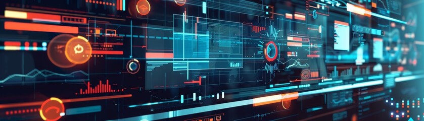 Poster - futuristic digital interface with data visualization, glowing elements, and holographic display for 