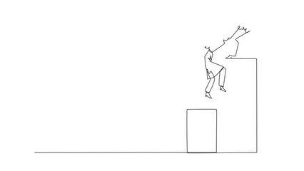 Poster - Animated self drawing of continuous line drawing Arabian businesswoman helps colleague climb bar graph. Helps to climb to higher ground. Move forward and success. Full length single line animation