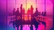 © Rattanathip - Silhouetted business meeting in modern office with colorful lighting, depicting teamwork, collaboration, and corporate environment.