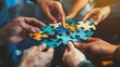 © Futuristictech - A professional business team collaborates to assemble a jigsaw puzzle, symbolizing teamwork to solve a complex business problem