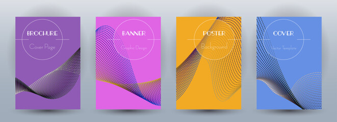 Canvas Print - Wave flow dynamic banners minimal vector set. Covers with curve lines texture abstract waveform motion.