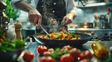 Person Cooking Food in Wok in Kitchen