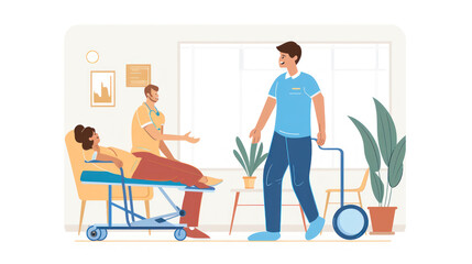 A moment frozen in time: a physiotherapist assists a patient with mobility exercises, illustrating the transformative power of therapeutic care and support.