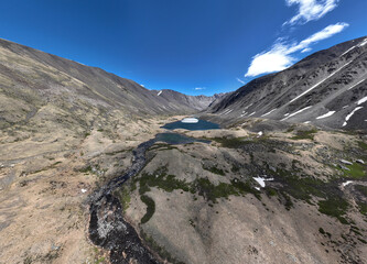 Wall Mural - stunning landscapes of mountains, lakes and rivers from a drone flight in the southern regions of Altai in May