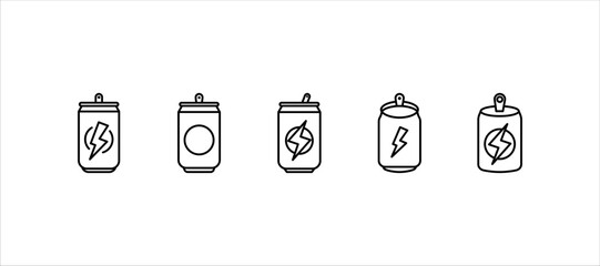 energy drink can icon set. aluminum soda can line art vector icon for apps and websites on white background.