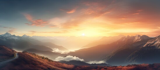 Aufkleber - sunrise seen from the top of the mountains. creative banner. copyspace image