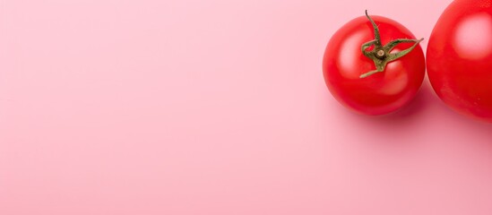 Aufkleber - Fresh cherry tomato on pink background top view. Creative banner. Copyspace image