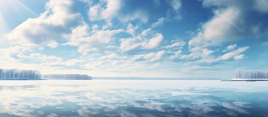 Canvas Print - Spring ice drift on the river and cloudy sky. Creative banner. Copyspace image