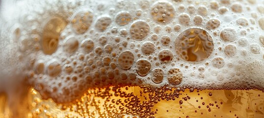 Poster - Beer with Foamy Head: A detailed shot of a glass of beer with a thick, frothy head, showcasing the bubbles