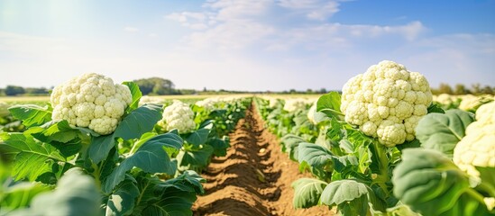 Poster - A farmer s cauliflower planting plot that uses my post harvest land. Creative banner. Copyspace image