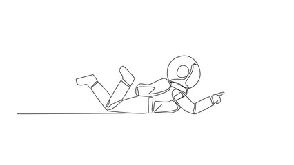 Poster - Animation of continuous line drawing astronaut lying on stomach reading big book. Reading book in a variety of styles. Reading increases insight. Single line self drawing animated. Full length motion