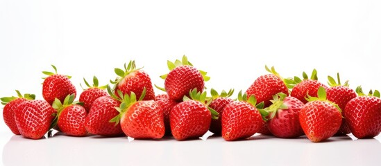 Poster - Fresh and tasty strawberries isolated on white background. Creative banner. Copyspace image