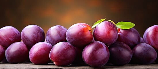 Poster - Few Ripe plum heap over background. Creative banner. Copyspace image