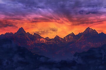 Wall Mural - Silhouette of mountains against a twilight sky