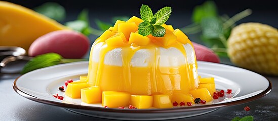Poster - dessert of mango. Creative banner. Copyspace image