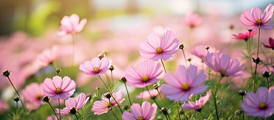 Aufkleber - Pink flowers blooming in the garden. Creative banner. Copyspace image