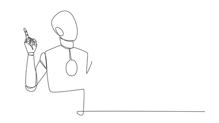 Poster - Self drawing animation of continuous line drawing robot standing reading book. Gesture gets idea. Book can see from different points of view. Brilliant idea from reading book. Full length animated