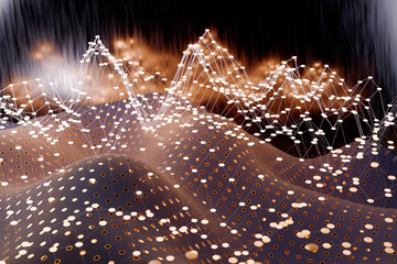 Poster - Abstract digital landscape with network connections and data points.3d rendering