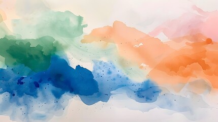 Blue Green Orange Pink Watercolor Painting on Traditional Korean Hanji Paper