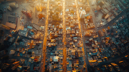 Wall Mural - An aerial view of a bustling cityscape with a crowd of people is photographed