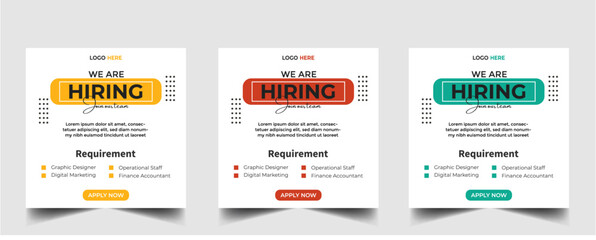 Wall Mural - We are hiring recruitment open job vacancy design vector social media post banner template or web banner layout