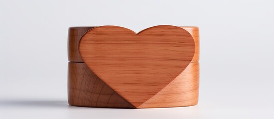 Poster - A wooden box in the shape of a heart symbolizing love stands alone on a white background in this copy space image