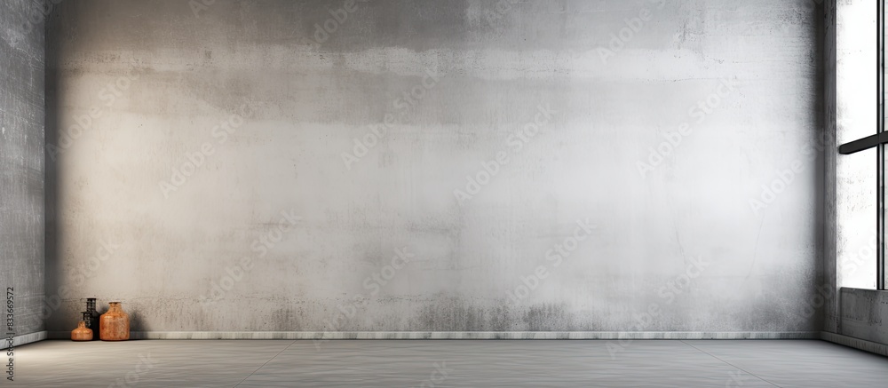 A room interior with a gray concrete wall and floor serves as the ...