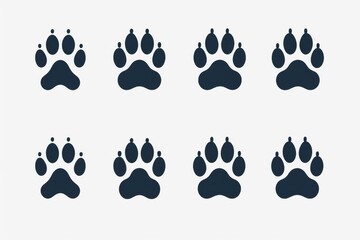 Wall Mural - Paw footprint icon, animal foot print, dog step, wolf trail, bear trace silhouette, paw footprint on white