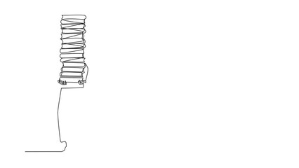 Poster - self drawing animation of continuous line drawing man carrying tall stack of books covering himself.