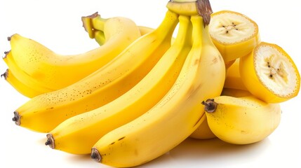 Wall Mural - judul: ripe bananas in a bunch on pristine white backdrop.