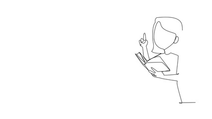 Poster - animated self drawing of continuous line drawing girl standing reading a book. gesture gets the idea