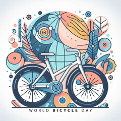 World Bicycle day with art illustration style