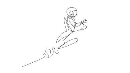 Poster - Animation of continuous line drawing astronaut flying on a rocket reading book. Always reading books anywhere. The book inspires to become scientist. Book festival. Full length motion