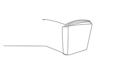 Poster - Animation of single line drawing the book stands open. Books on display during the book festival. Books about space. Increase knowledge. Continuous line self drawing animated. Full length motion