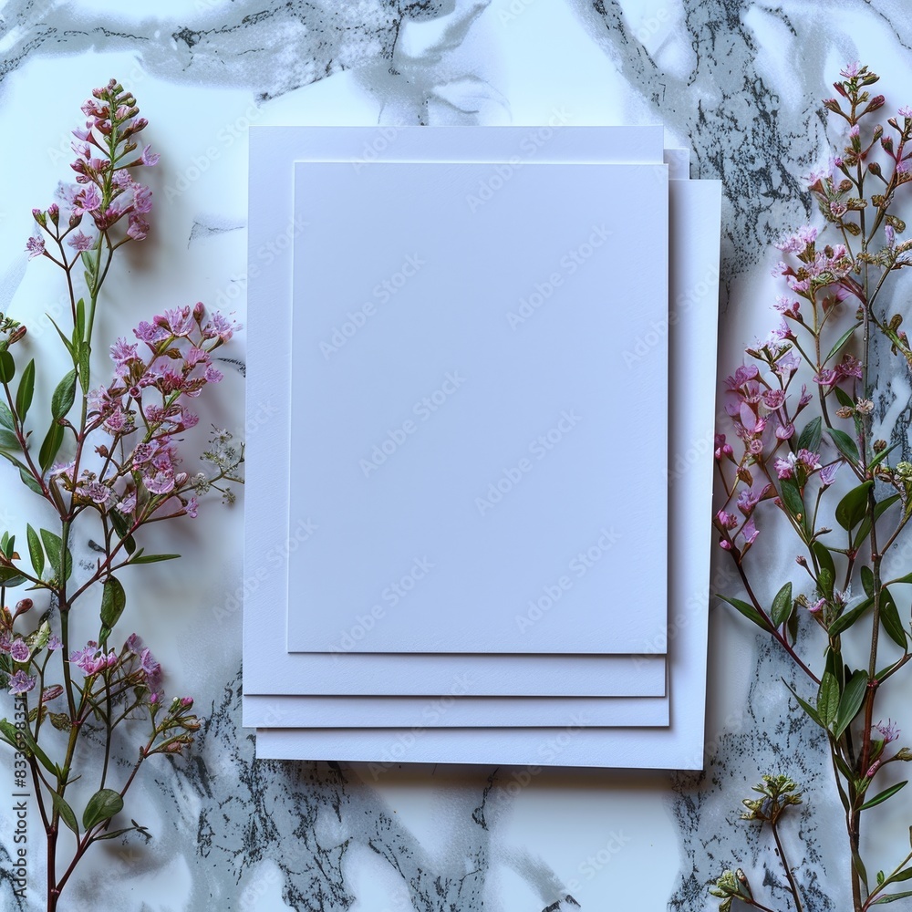 Minimalist Mockup Display of Three Horizontal 7x5 Inches White Blank