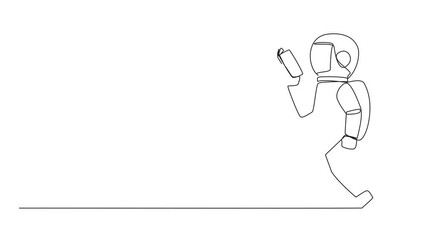 Poster - self drawing animation of one line drawing astronaut walking to the left reading book. gesture of me
