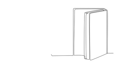Poster - Self drawing animation of continuous line drawing Arabian man open book-shaped door. Book can open mind and see everywhere. Increase knowledge about wider world. Book festival. Full length animated