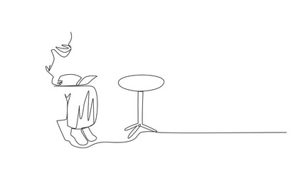 Poster - animation of continuous line drawing arab woman sitting reading on sofa. reading focus in the living