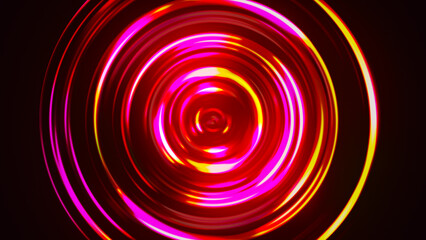 Poster - Colorful concentric neon circle. Multicolor RGB swirl background. Neon futuristic abstract magic circle. Spiral illustration. Wavy pattern. 3D rendering.
