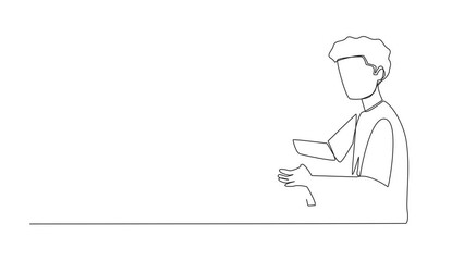 Wall Mural - Animation of continuous one line drawing man are very focused on reading a book. Reading fiction story books during holidays. Book festival. Single line self drawing animated. Full length motion