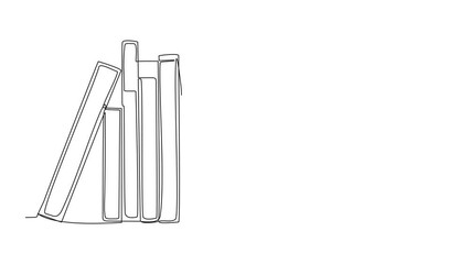 Poster - self drawing animation of single continuous line drawing man reading sitting leaning against a pile 