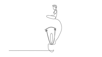 Poster - self drawing animation of single continuous line drawing man sitting on big lightbulb. read with foc